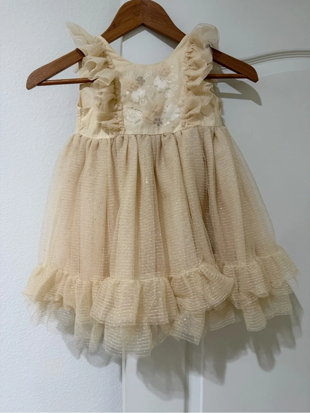 Girls Sparkle Tulle Party Dress - Cream
